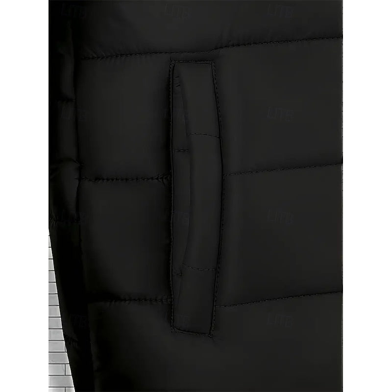 Hooded Quilted Puffer Jacket with Insulated Design and Full Zipper, Side Pockets