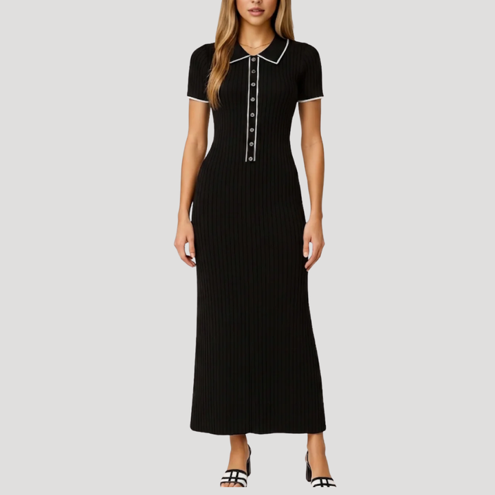 Women's Maxi Dress Ribbed Knitted Bodycon Polo Dress