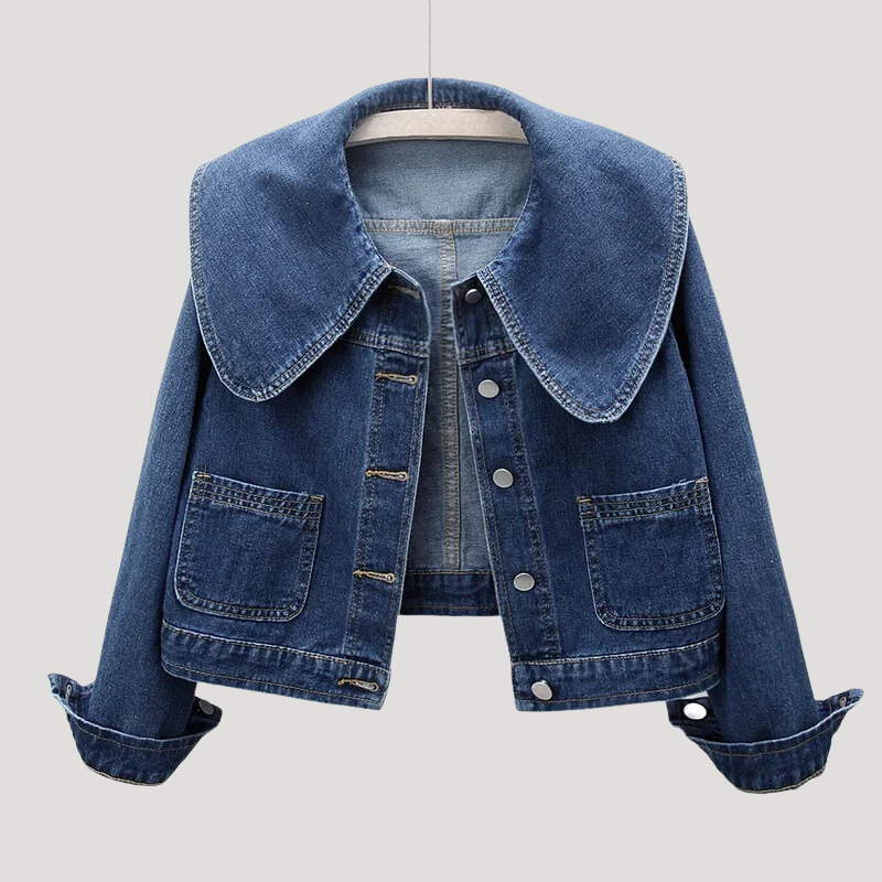 Women's Denim Jacket Cropped Oversized Collar Long Sleeve