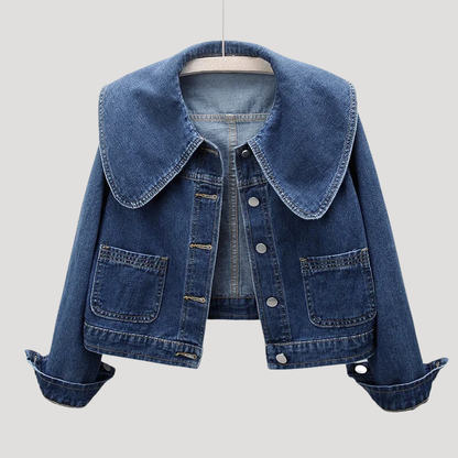 Women's Denim Jacket Cropped Oversized Collar Long Sleeve