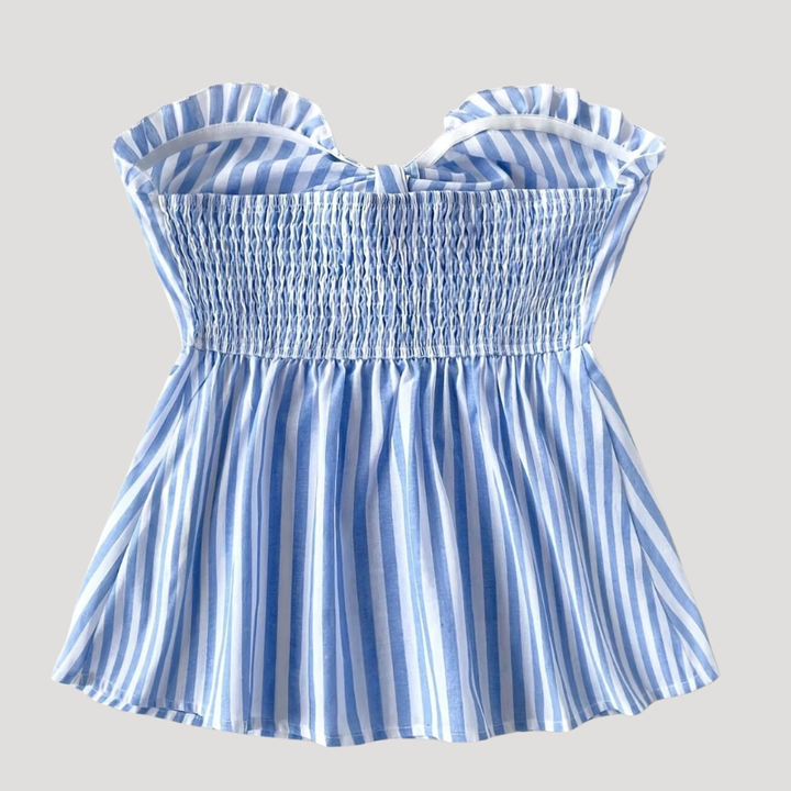 Women's Cami Top Strapless Shirred Peplum Frill Striped