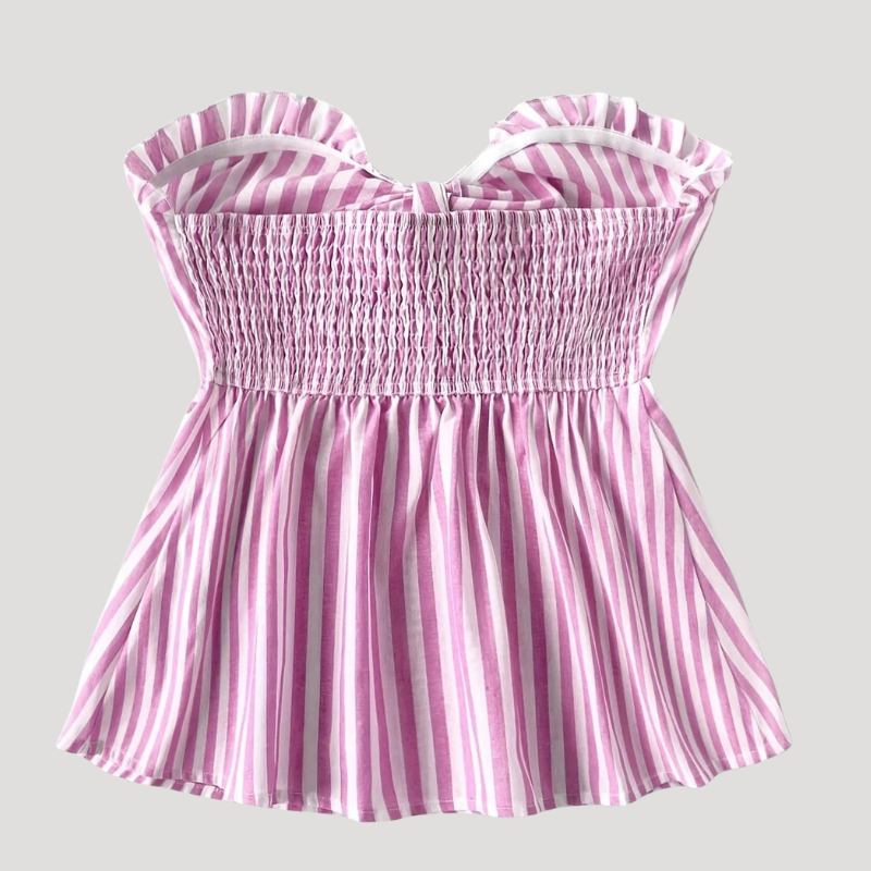 Women's Cami Top Strapless Shirred Peplum Frill Striped