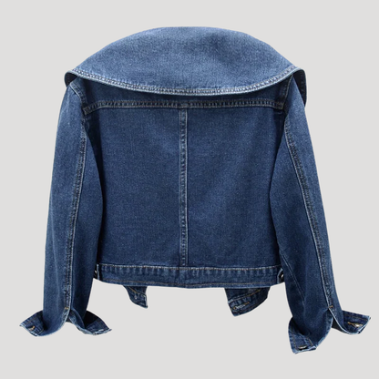 Women's Denim Jacket Cropped Oversized Collar Long Sleeve