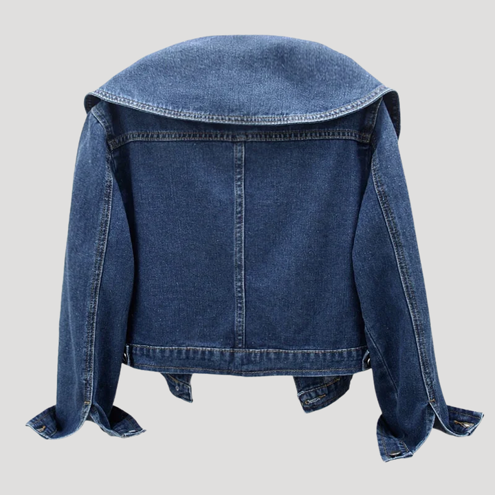 Women's Denim Jacket Cropped Oversized Collar Long Sleeve