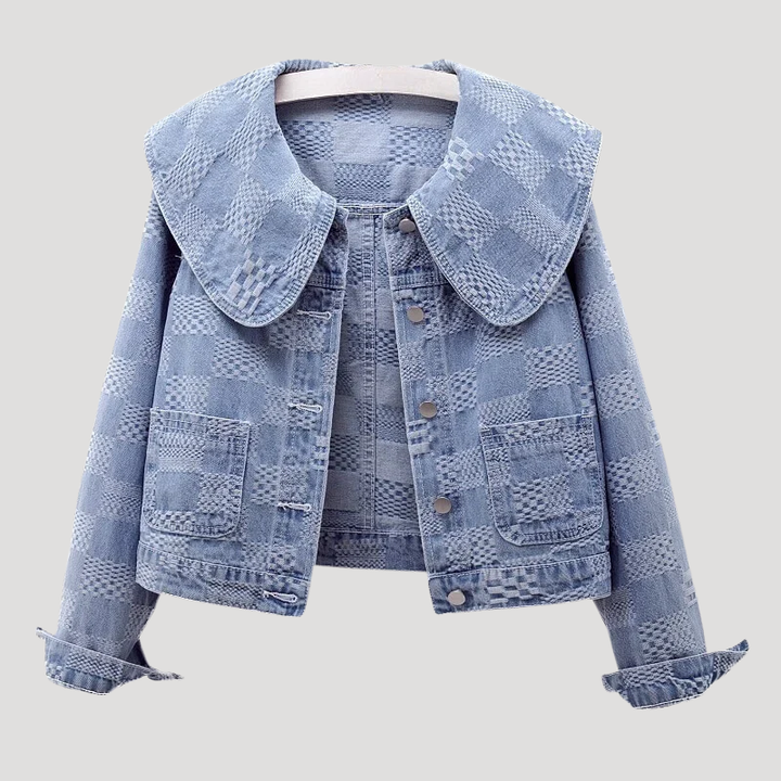 Women's Denim Jacket Cropped Oversized Collar Long Sleeve