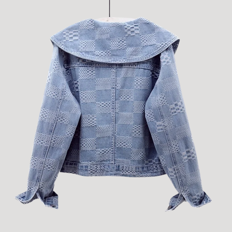 Women's Denim Jacket Cropped Oversized Collar Long Sleeve