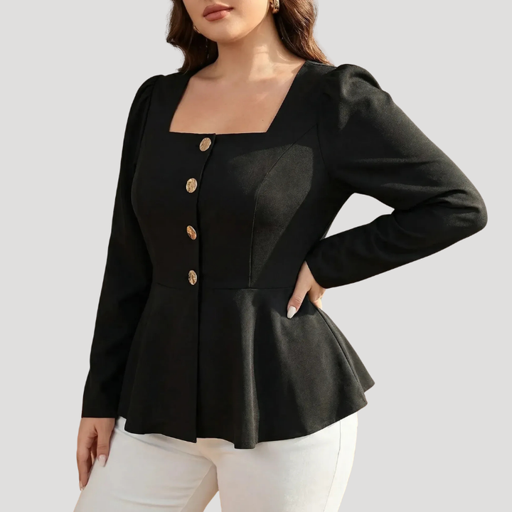 Women's Blouse Peplum Top Square Neck Long Sleeve Button Front