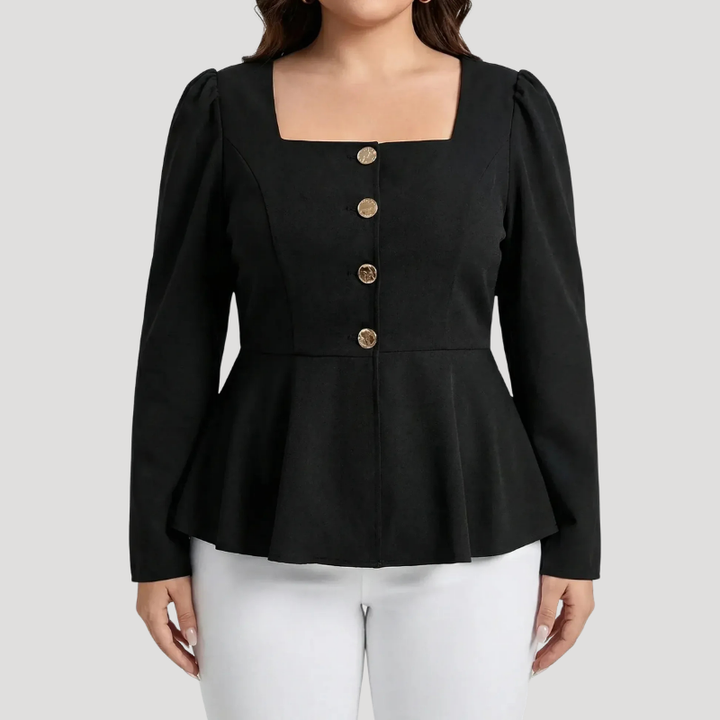 Women's Blouse Peplum Top Square Neck Long Sleeve Button Front