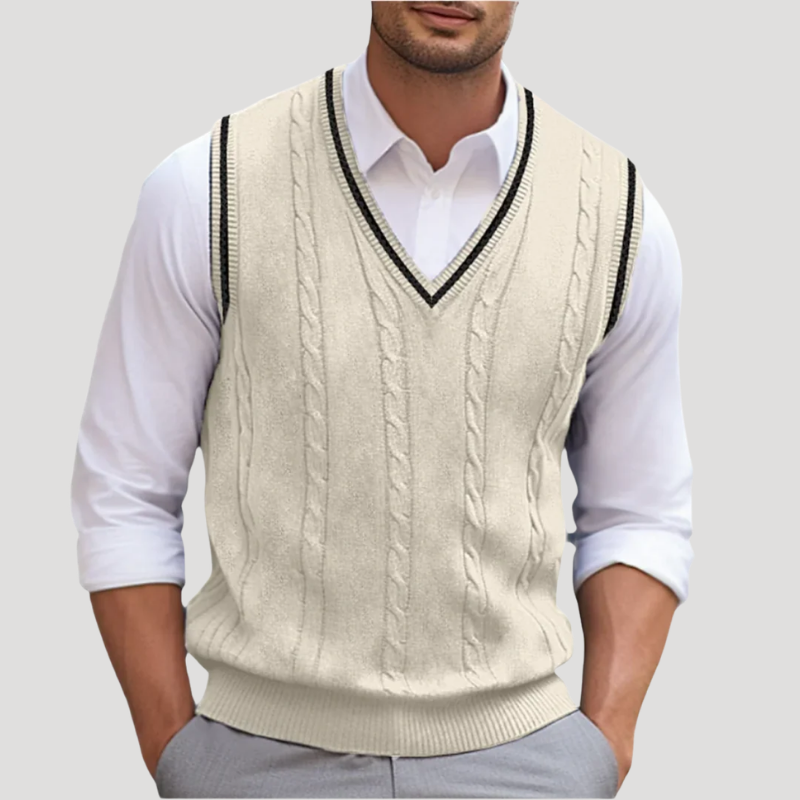 Men's Sweater Vest Knitted V Neck Cable Knit Sleeveless Jumper