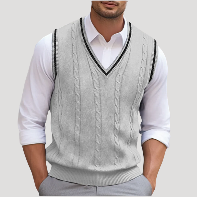 Men's Sweater Vest Knitted V Neck Cable Knit Sleeveless Jumper