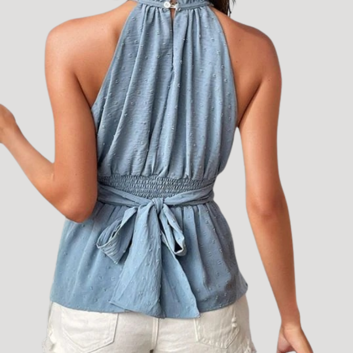 Women's Women's Light Blue Cami Top Halter Neck Tie Back Peplum