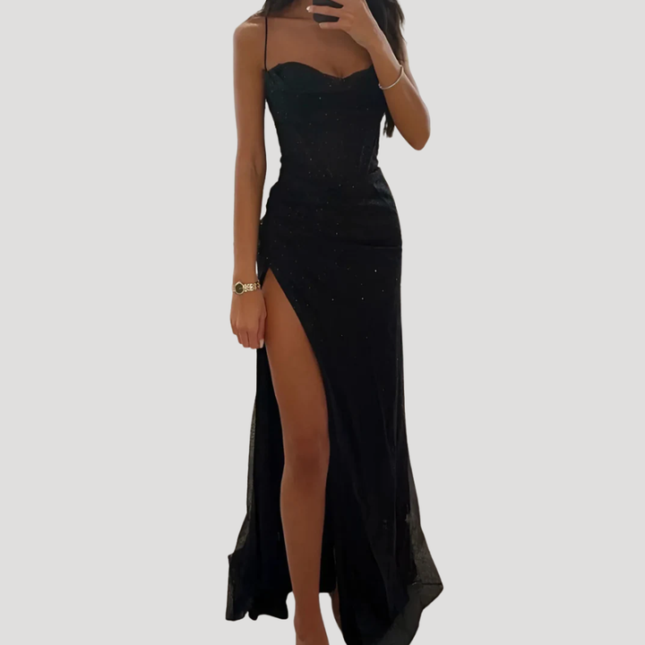 Women's Evening Dress Strapless Sequin Maxi Party Gown