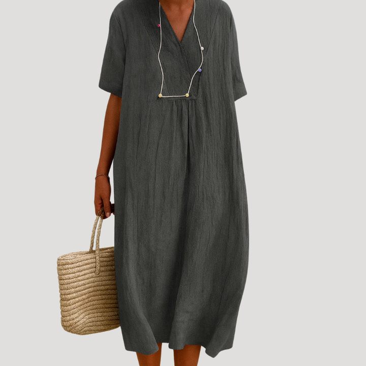 Women's Midi V Neck Short Sleeve Shift Dress