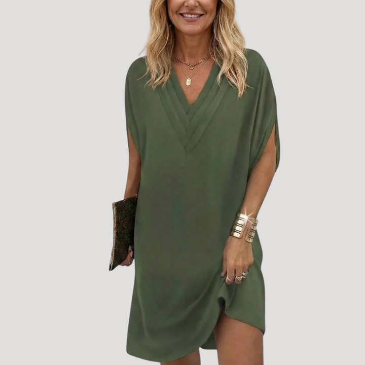 Women's Mini Shift V Neck Short Sleeve Casual Fit
