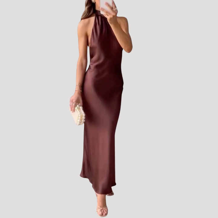 Women's Maxi Dress Halter Satin Slip Backless Evening Dress