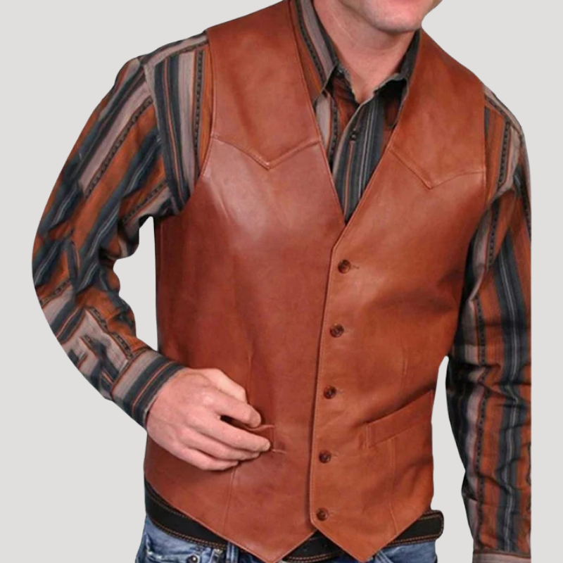 Men's Leather Vest Button Waistcoat Casual Sleeveless