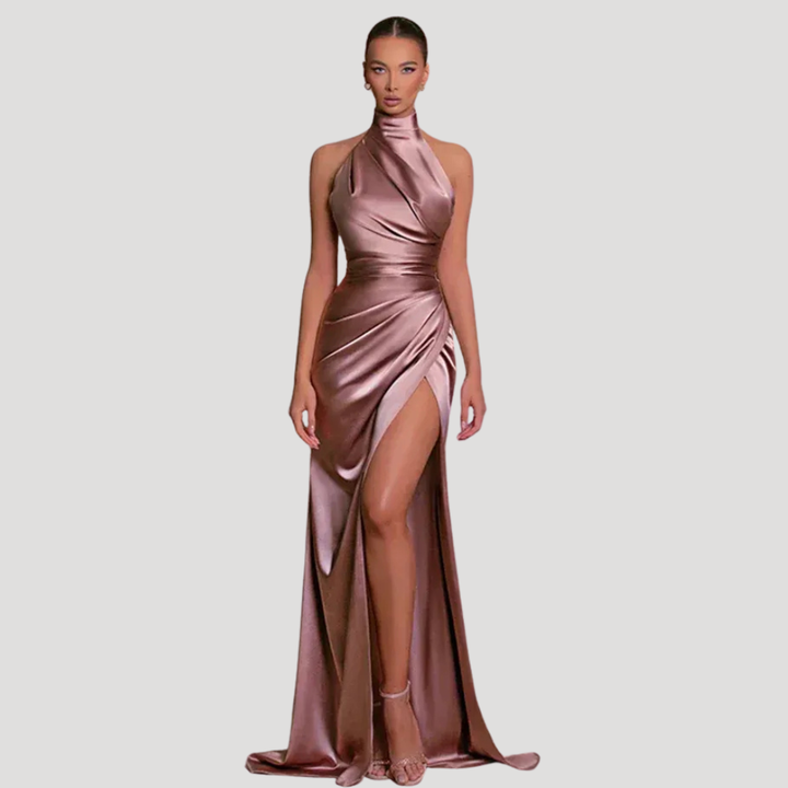 Women's Maxi Halter Satin Evening Formal Dress