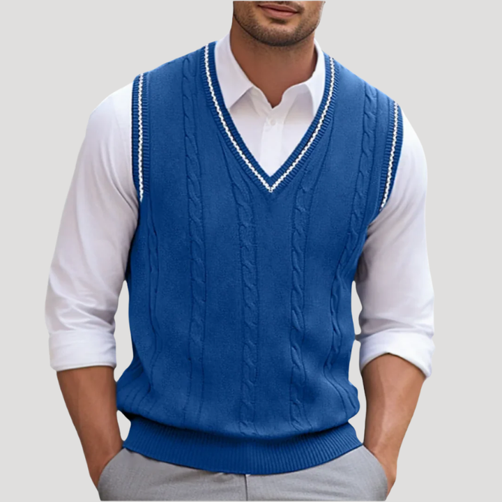 Men's Sweater Vest Knitted V Neck Cable Knit Sleeveless Jumper