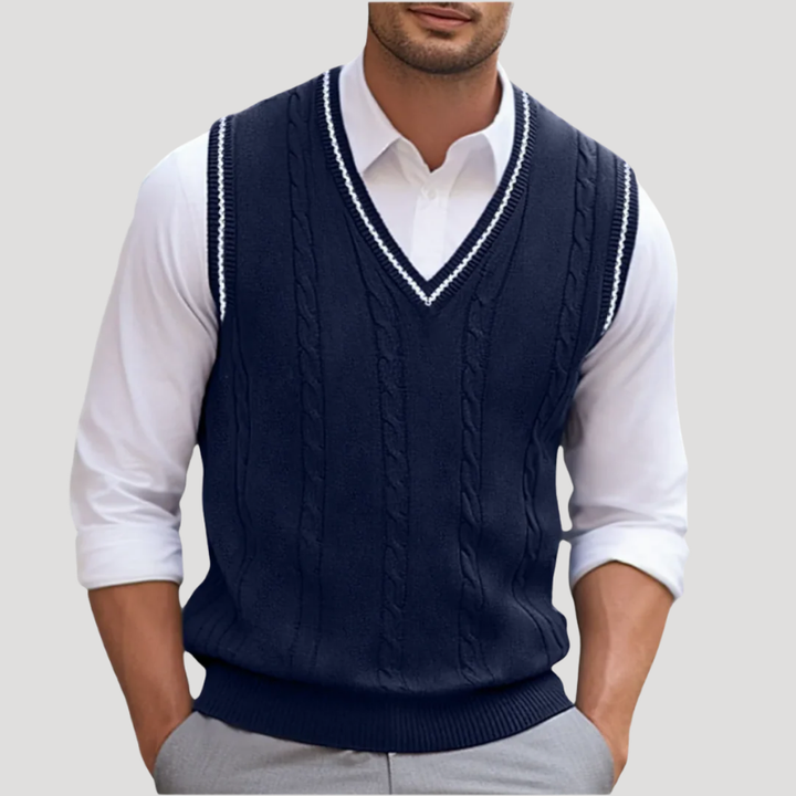 Men's Sweater Vest Knitted V Neck Cable Knit Sleeveless Jumper