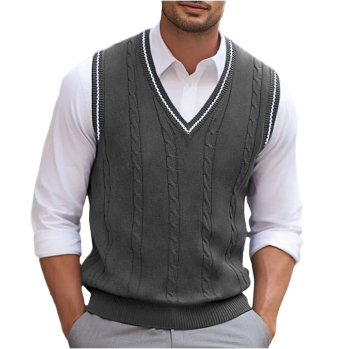 Men's Sweater Vest Knitted V Neck Cable Knit Sleeveless Jumper