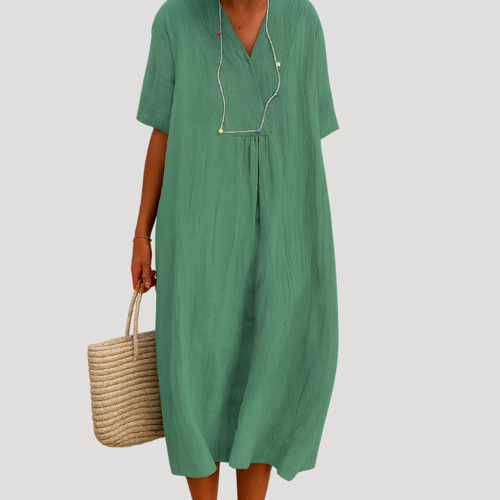 Women's Midi V Neck Short Sleeve Shift Dress