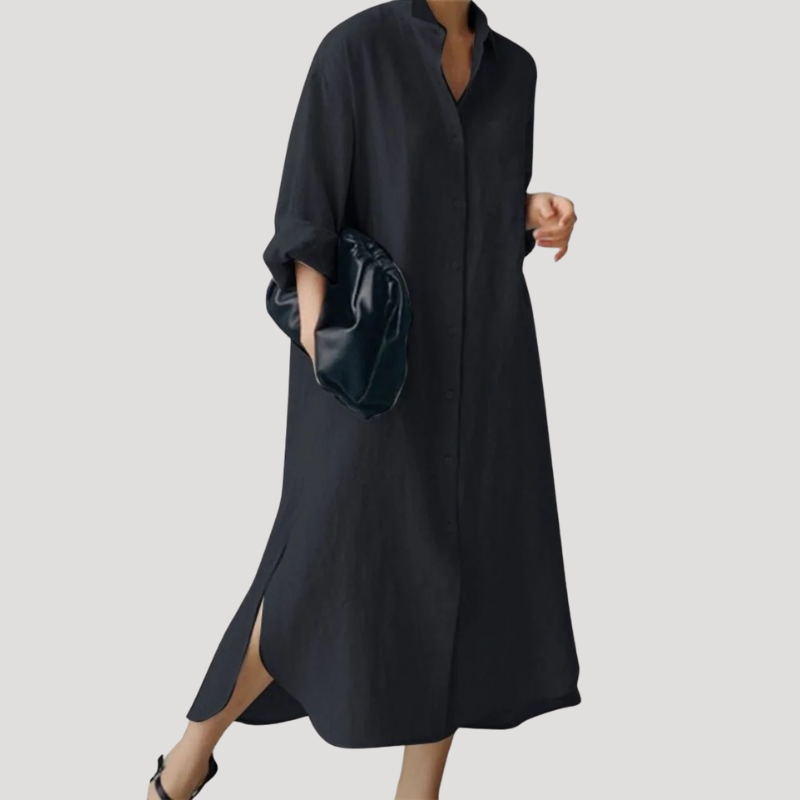 Women's Maxi Shirt Collared Long Sleeve Linen Casual