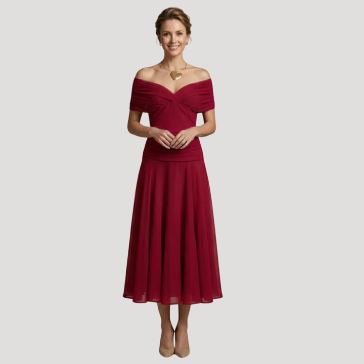 Women's Midi Dress Off Shoulder A Line Cocktail Dress