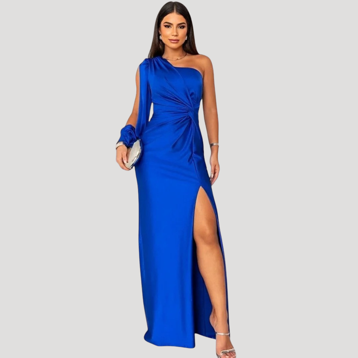 Women's Maxi Dress One Shoulder Satin Formal Wedding Guest Dress