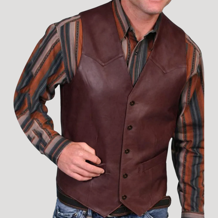Men's Leather Vest Button Waistcoat Casual Sleeveless