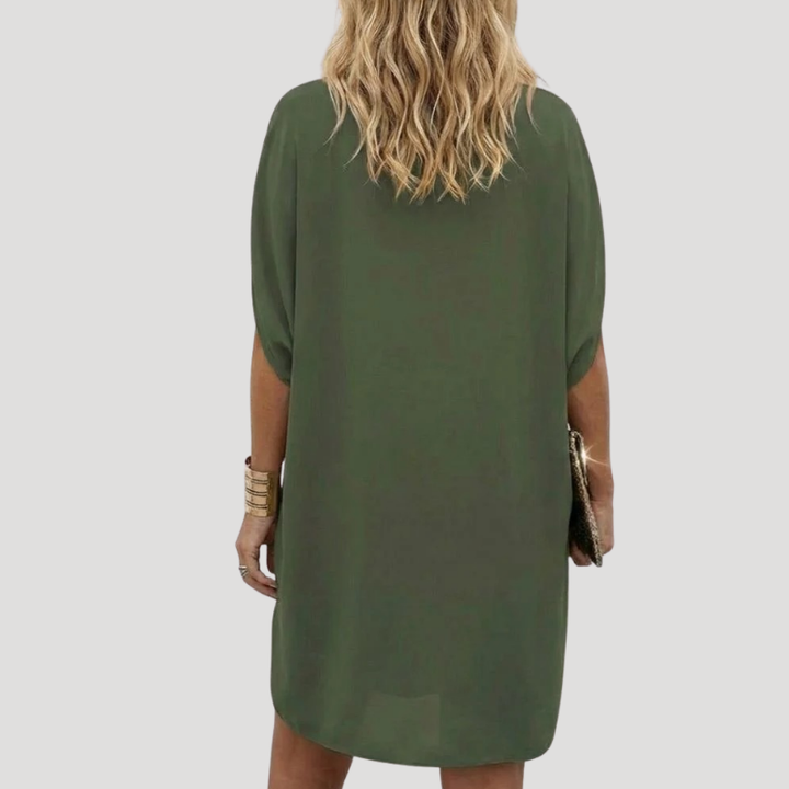 Women's Mini Shift V Neck Short Sleeve Casual Fit