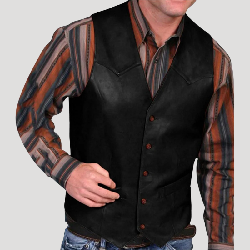 Men's Leather Vest Button Waistcoat Casual Sleeveless