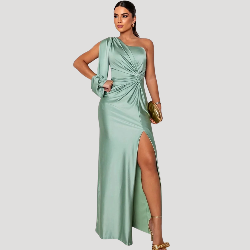 Women's Maxi Dress One Shoulder Satin Formal Wedding Guest Dress