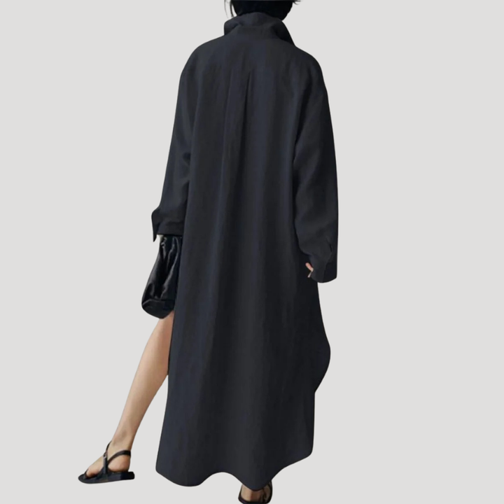 Women's Maxi Shirt Collared Long Sleeve Linen Casual