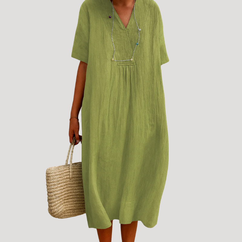 Women's Midi V Neck Short Sleeve Shift Dress