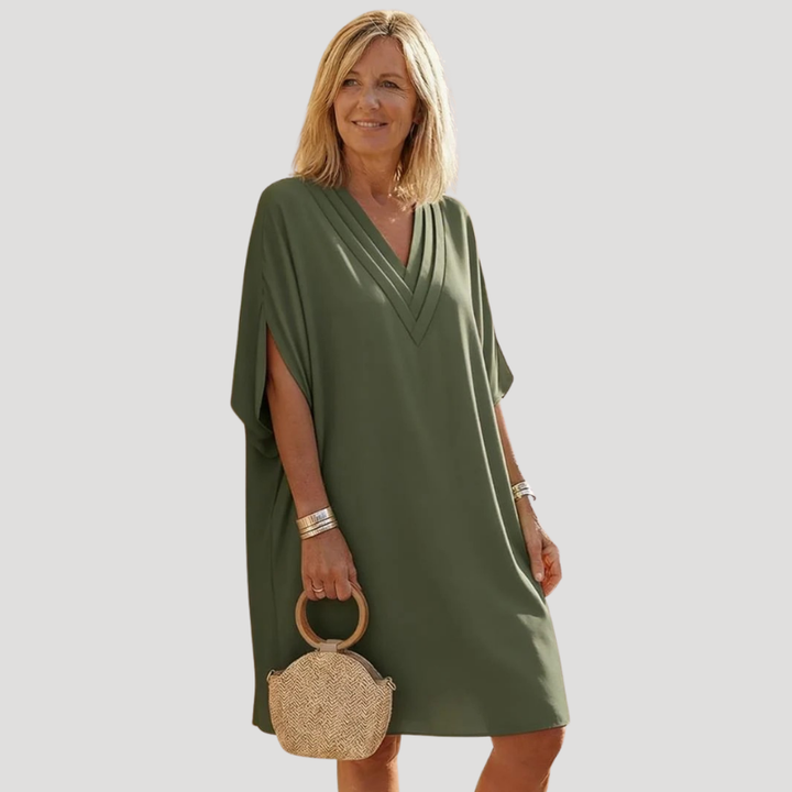 Women's Mini Shift V Neck Short Sleeve Casual Fit
