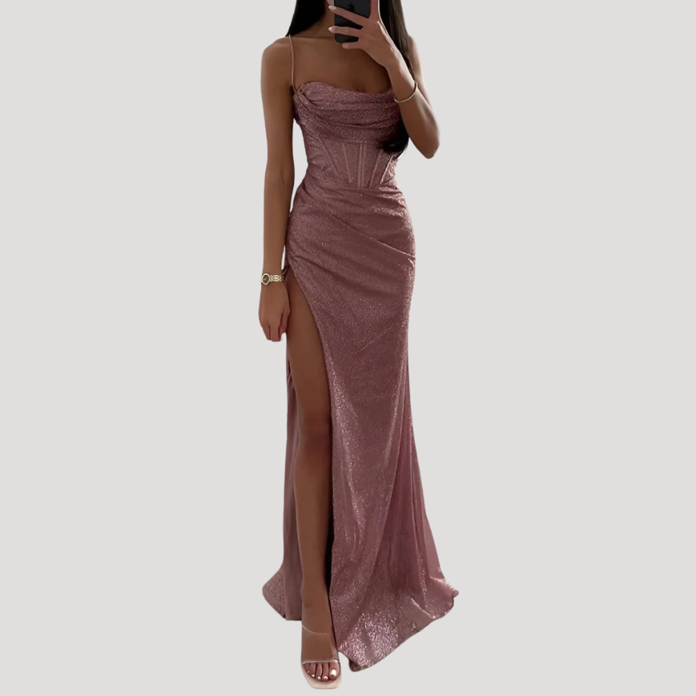 Women's Evening Dress Strapless Sequin Maxi Party Gown