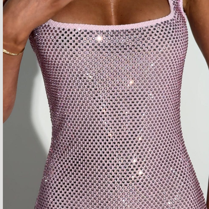 Women's Pink Mini Sequin Dress Bodycon Sleeveless Party