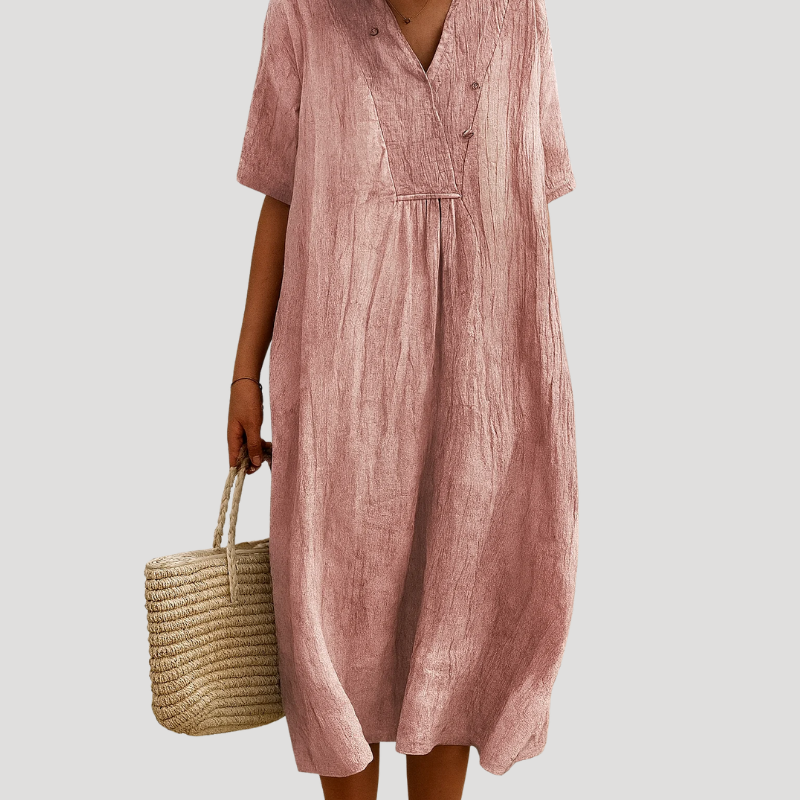 Women's Midi V Neck Short Sleeve Shift Dress
