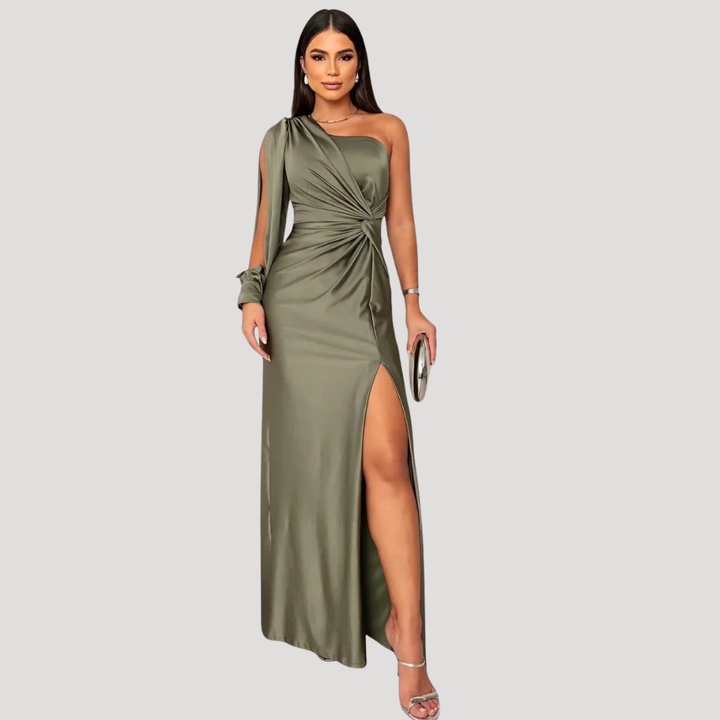 Women's Maxi Dress One Shoulder Satin Formal Wedding Guest Dress