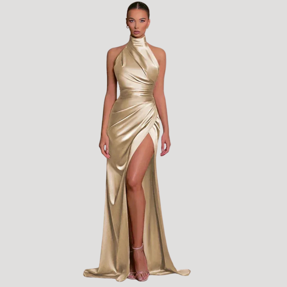 Women's Maxi Halter Satin Evening Formal Dress