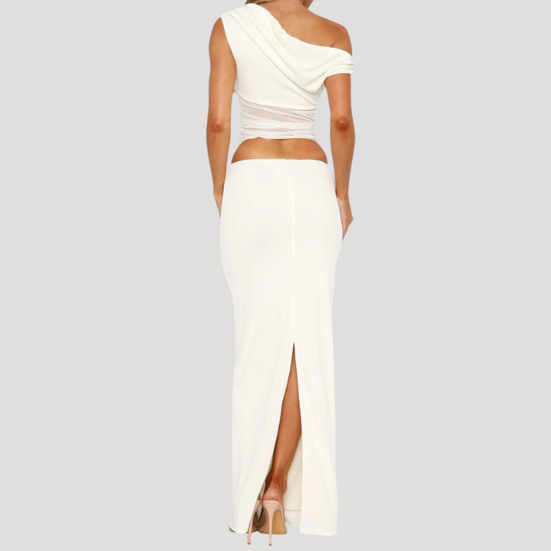 Women's White Maxi Mesh Dress Off Shoulder Bodycon Cut Out