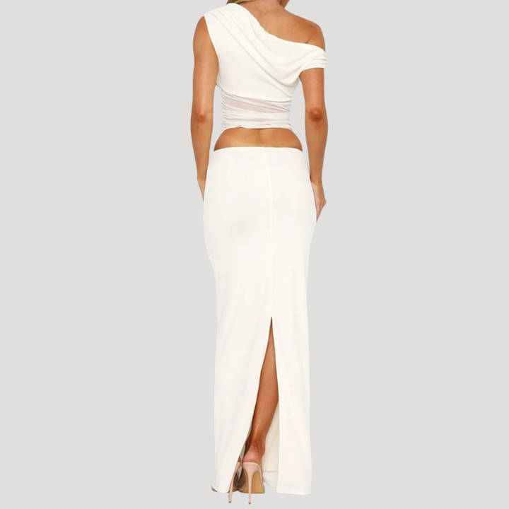 Women's White Maxi Mesh Dress Off Shoulder Bodycon Cut Out