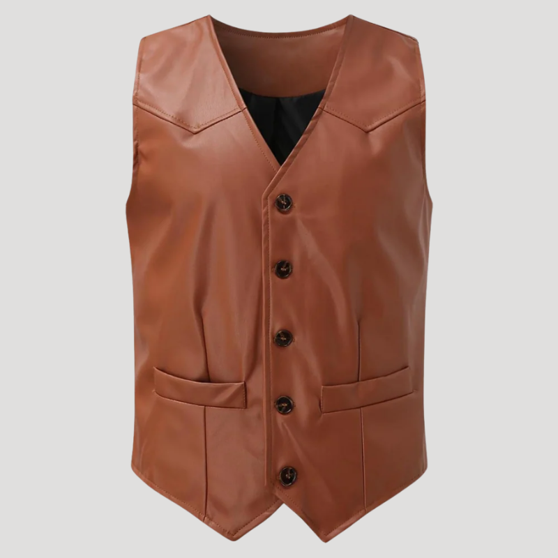 Men's Leather Vest Button Waistcoat Casual Sleeveless