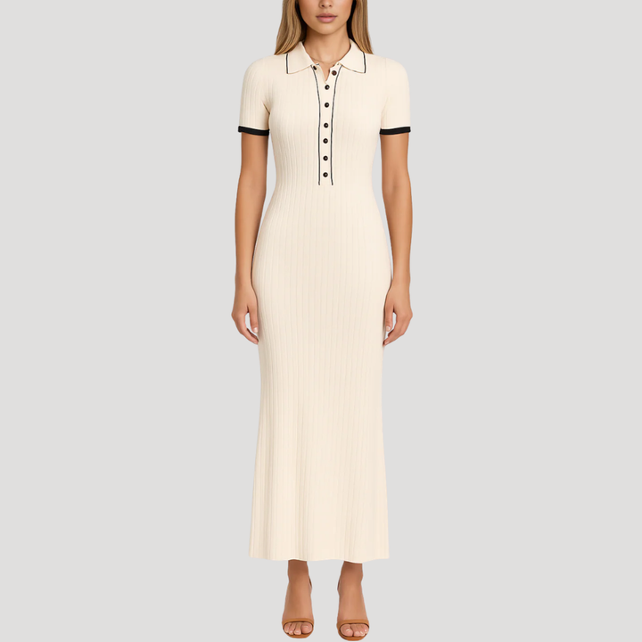 Women's Maxi Dress Ribbed Knitted Bodycon Polo Dress