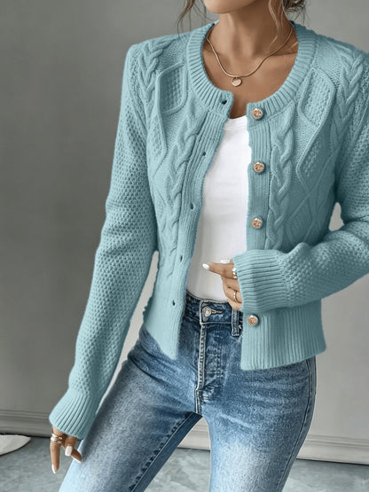 Eleanora | Cable-Knit Button-Front Cardigan