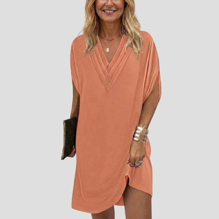 Women's Mini Shift V Neck Short Sleeve Casual Fit