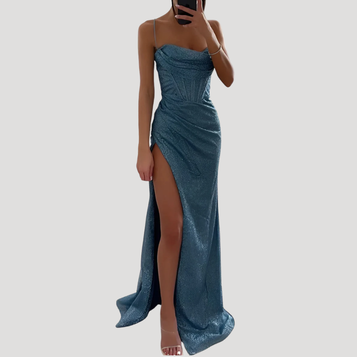 Women's Evening Dress Strapless Sequin Maxi Party Gown