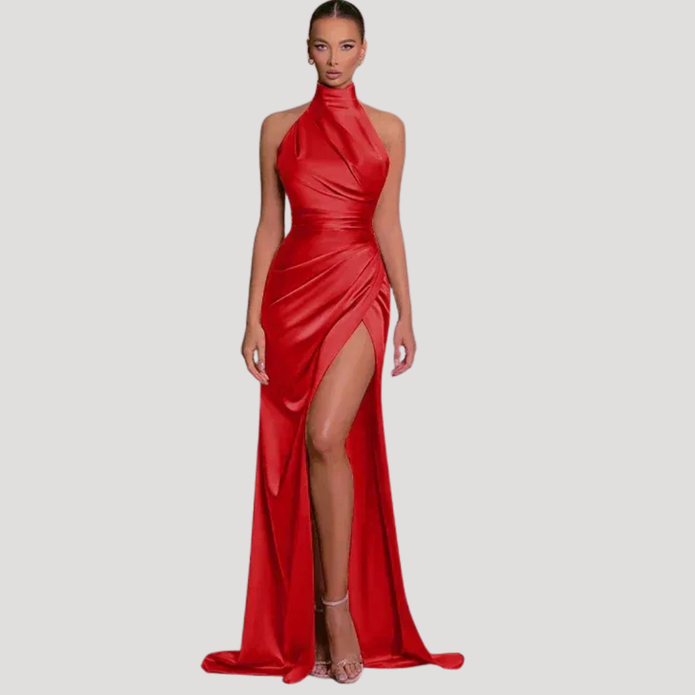 Women's Maxi Halter Satin Evening Formal Dress