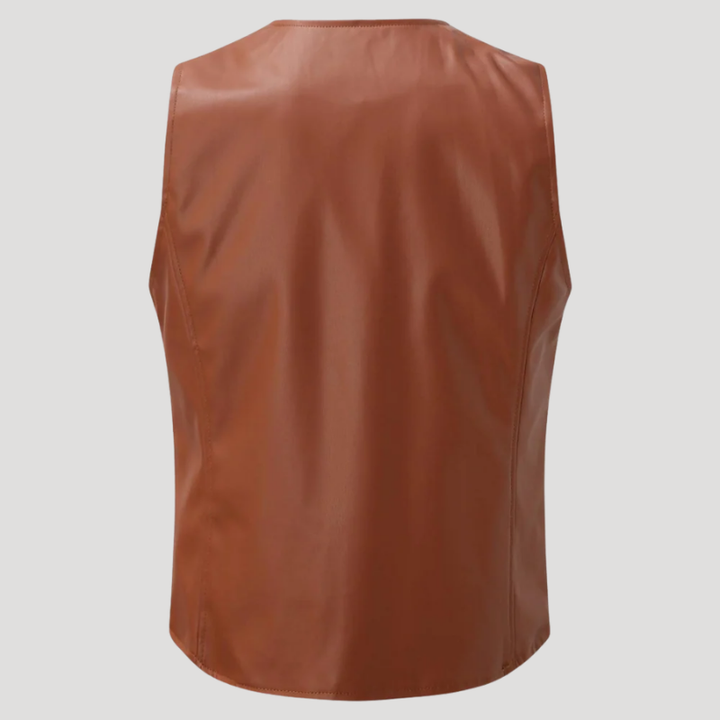 Men's Leather Vest Button Waistcoat Casual Sleeveless