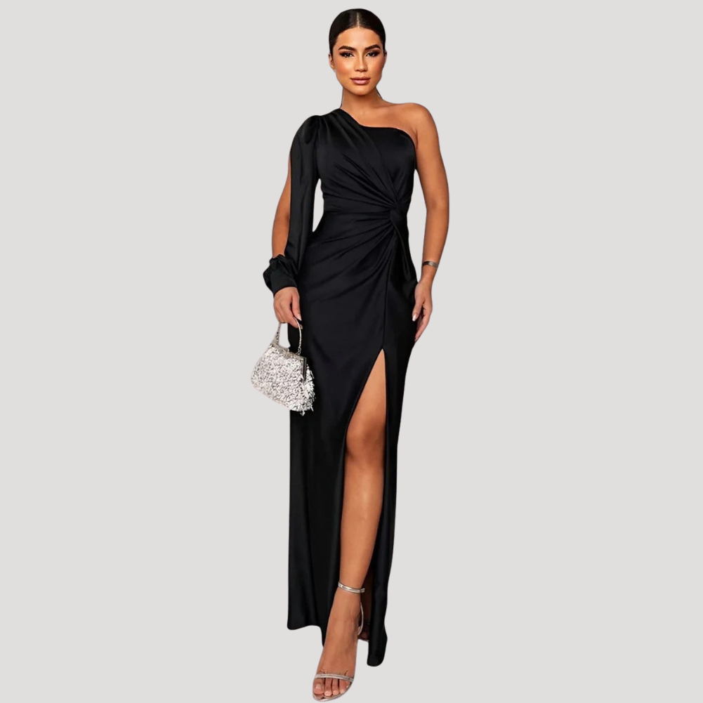 Women's Maxi Dress One Shoulder Satin Formal Wedding Guest Dress